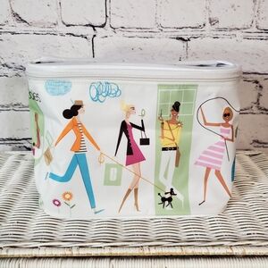 CLINIQUE Cosmetic Makeup Bag Pouch Zipper Women Park Scene Printed NWOT